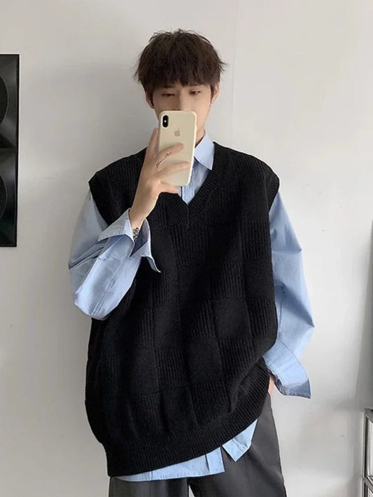 Sleeveless Knitted Sweaters for Men Black V Neck Waistcoat Man Clothes Vest 100 Pure Cashmere X S Wool Japanese Harajuku Fashion