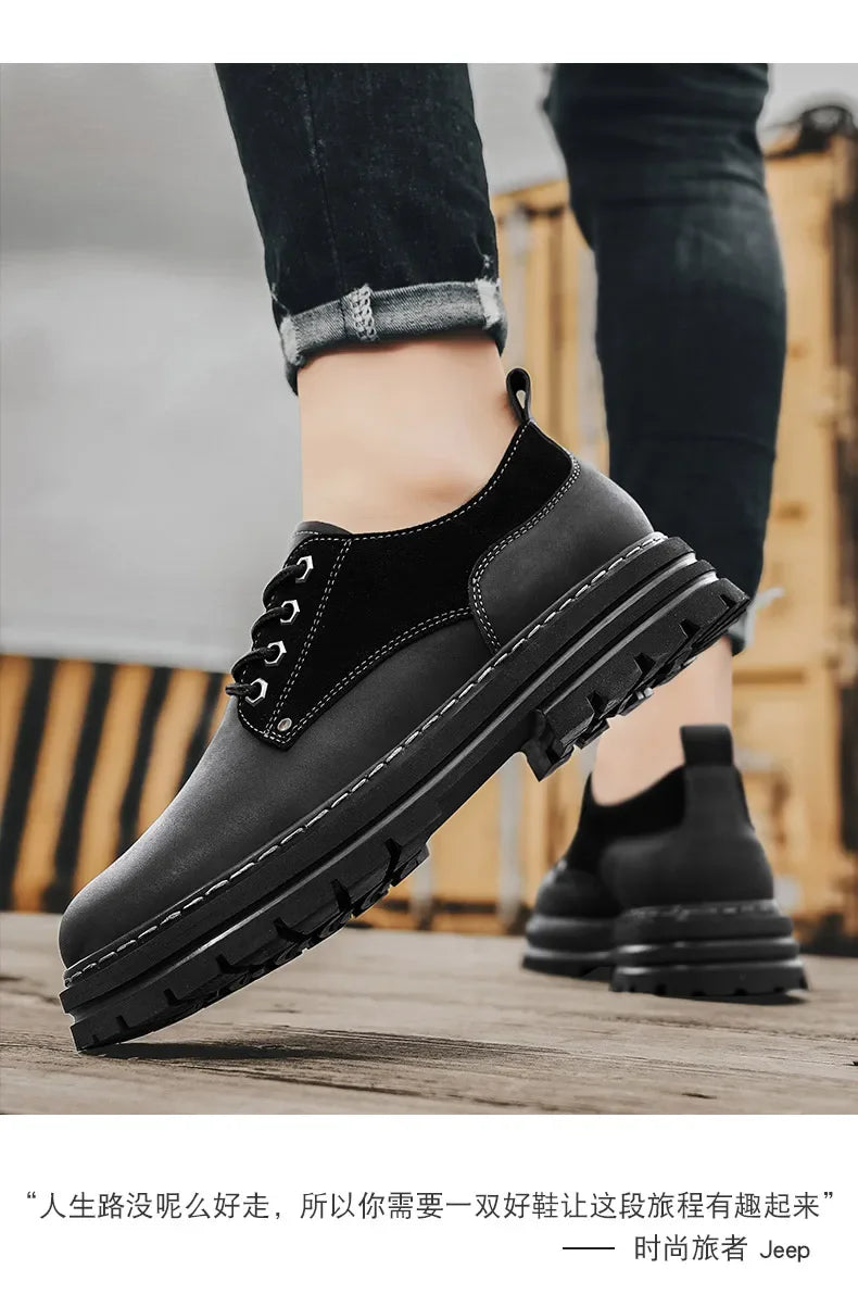 Fashion Men's Leather Shoes England Style Formal Shoes for Man Non Slip Ankle Boots Outdoor Waterproof Casual Tim Work Land Shoe