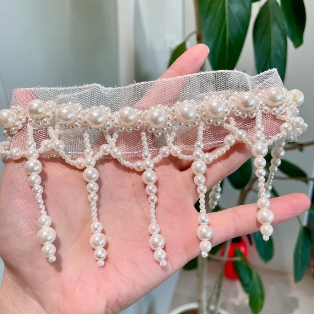 Neck Pendant White Pearl Lace Choker Alloy Creative Tassel Beads Necklace French Style Collarbone Chain Mesh Neck Jewelry Women