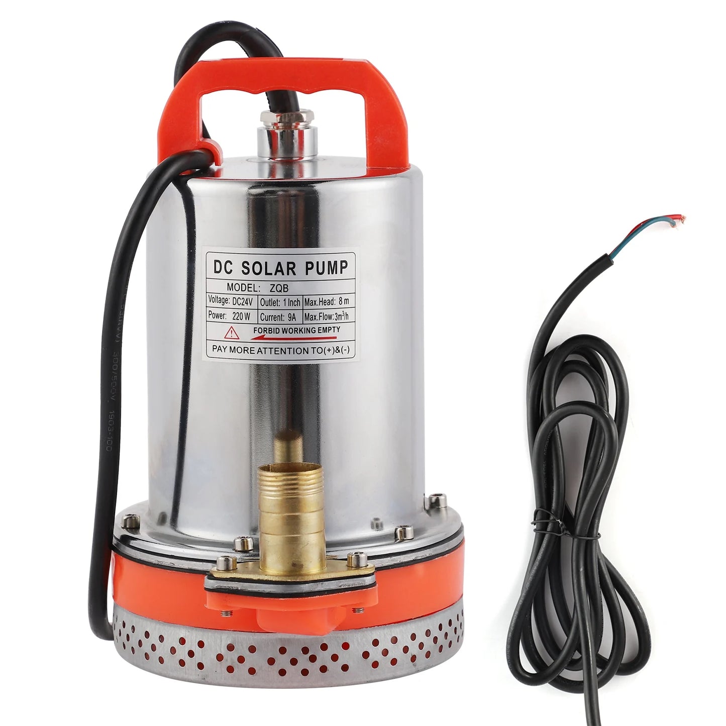 Submersible Pump Small Battery Solar Swimming Pool Cleaning 8meter Lift 2.1meter Cable DC 12V 180W/24V 220W