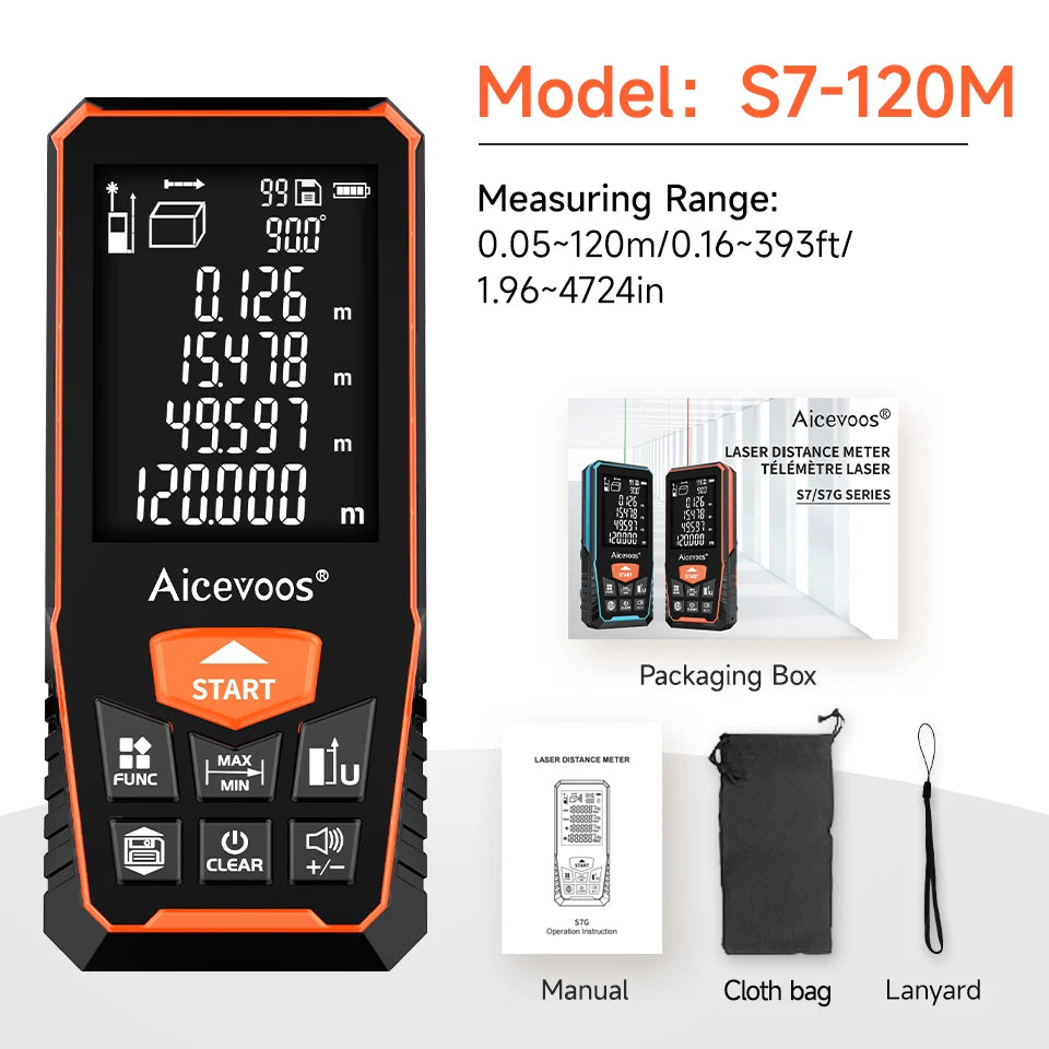 Aicevoos Digital Laser Rangefinder 50M 70M 100M 120M Laser Distance Meter Trena Laser Tape Measure Roulette Range Finder