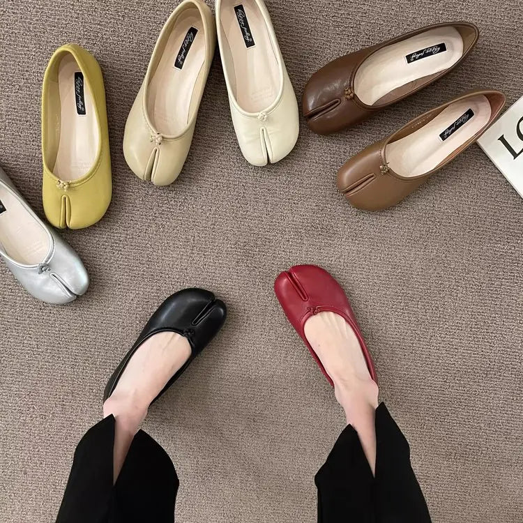 Korean Style Horse-Shoe Split-Toe Women's Shallow Mouth Single Shoes New Slip-On Pig's Trotters Versatile Grandma Flat Loafers