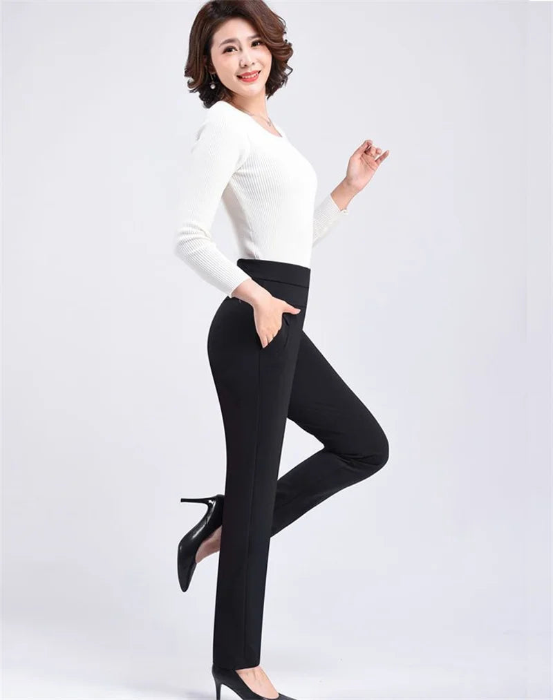 Pants Women2025Autumn Winter New Fleece Thick Middle-Aged Elderly Ladies Casual Trousers Mother High Waist Straight Pants Female