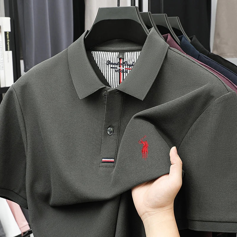100% pure cotton men's short sleevedsolid color T-shirt summer new luxury brand business casual exquisite embroidery polo shirt