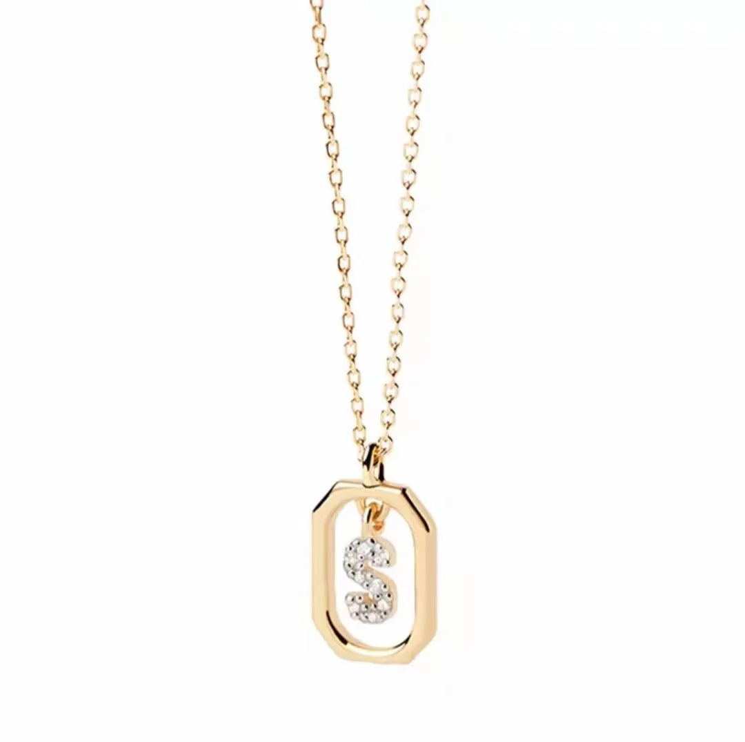 925 Sterling Silver Letter Necklace with 26 English Letter Zircon Pendant Geometric Design Personalized Necklace Luxury Jewelry