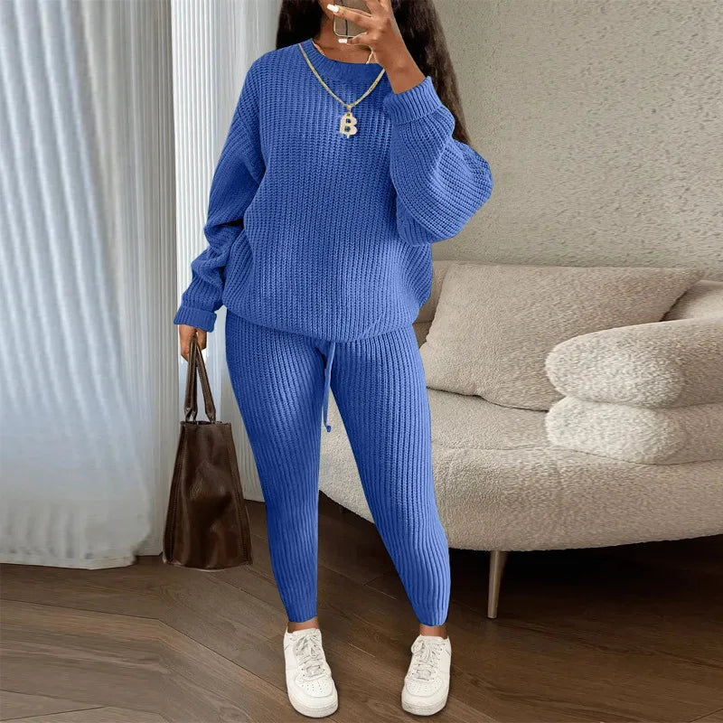 2024 Autumn and Winter Fashion Casual Knitted Suit Trousers Suit Foreign Trade Women's Wool Suit Ensemble Femme 2 Pièces