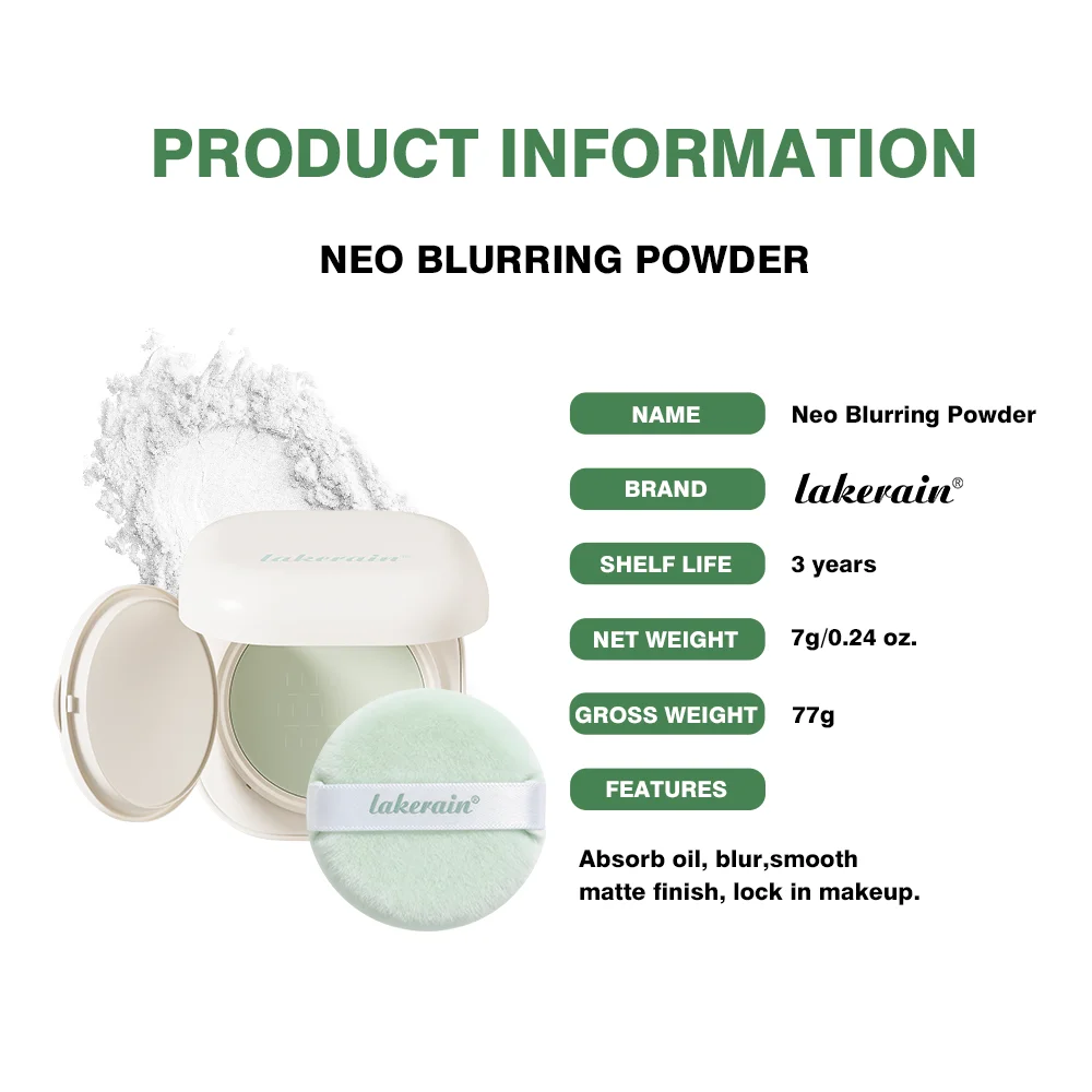 Lakerain Blurring Oil Control Powder Smooth Matte Finish Sweat Humidity Resistant Leak-Proof Design Blurring Hydrating Powder