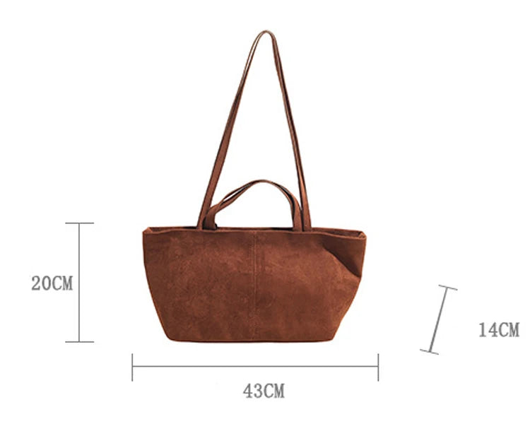 Large Capacity Tote Women Bag Retro Faux Suede Shoulder Bag Quitting Designer Bags for Women Handbag Commuting Shopper Purses
