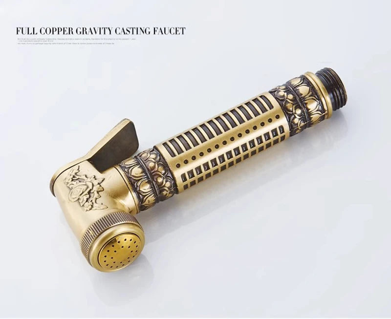 Hand Held Bidet Sprayer Douche Toilet Kit Copper Engrave Shattaf Shower Head Antique Valve Set Jet Bidet Faucet Set Bidet Set