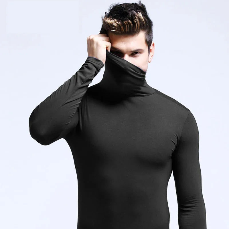 Thermal Underwear Tops Men Spring Clothes Thermal Shirt Autumn Men's Winter Tights High Neck Thin Slim Fit Long Sleeve T-shirt