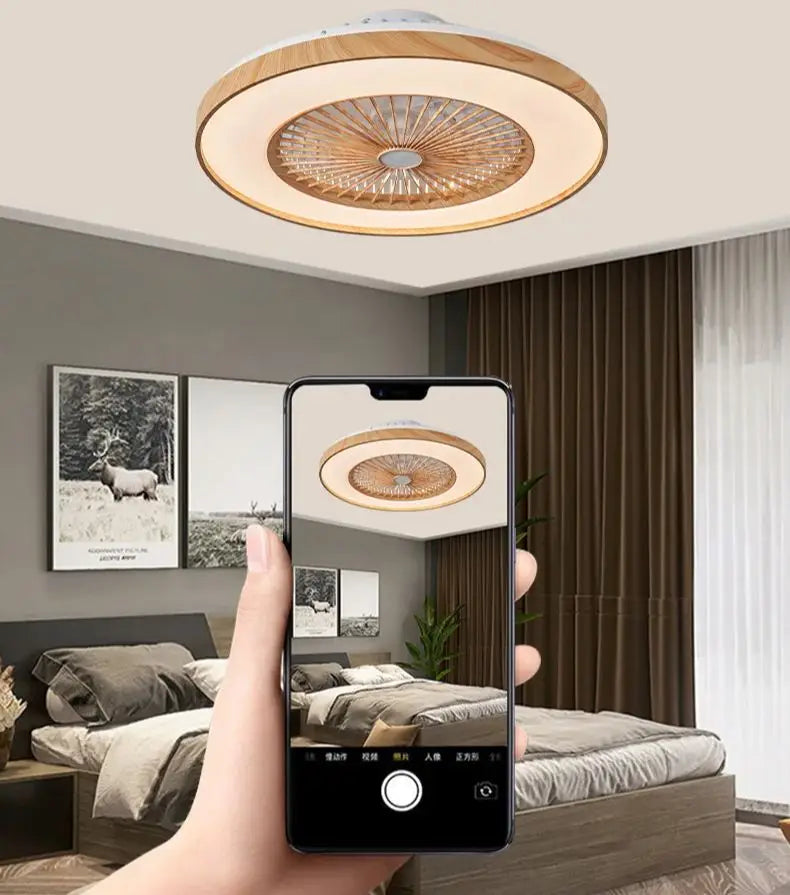 60cm Ceiling Mounted Fan Light With APP Wood Grain Color Eectric Fan Pendant Light Living Room Dining Room Bedroom Light 110V