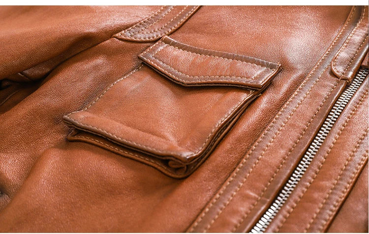 Autumn Clothes Women Genuine Sheepskin Short Locomotive Jaqueta Feminina Stand Collar Slim Vintage Versatile Brown Leather Coat