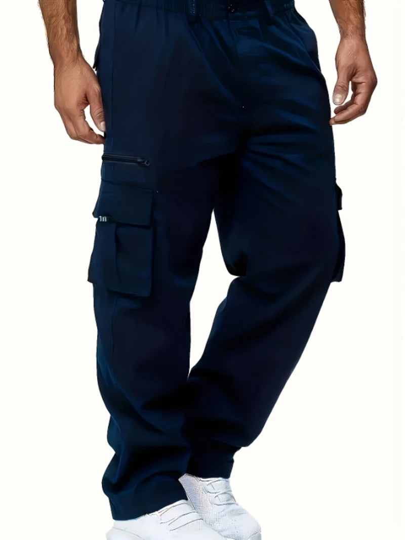 Men's Casual Fashion Pants 100% Polyester Fiber Long Trousers Comfortable Loose Fit Basic Solid Color for Daily Wear