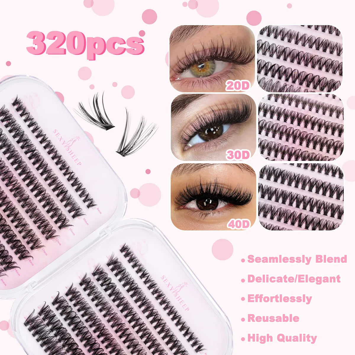 Lash Clusters 20D 30D 40D Lashes Extension with Bond&Seal Remover Soft Wispy DIY Individual Lash Kit Festival Gift Portable
