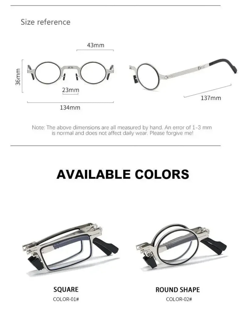 Portable Unisex Folding Reading Glasses Full Metal Frame Anti Blue Light Blocking for Men Women Presbyopia Eyeglasses with Case