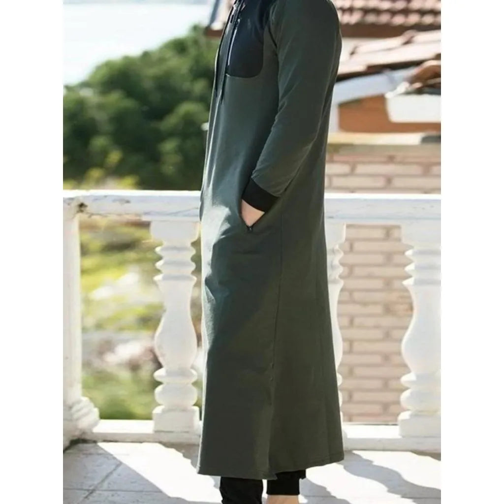 Kaftan Arab Muslim Robe Men Jubba Thobe Long Sleeve Muslim Clothing Robe For Men Long Arab Hoodies Kaftan Long Hoodie