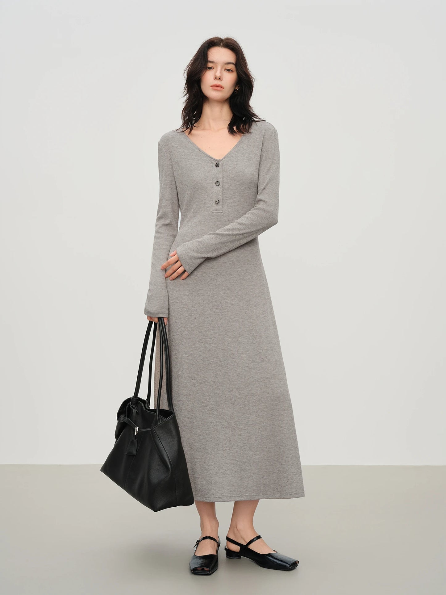 FSLE French Style Design Shawl V-neck Dress 2025 Autumn and Winter Slimming A-line Knitted Clothing Female Elegant Leisure