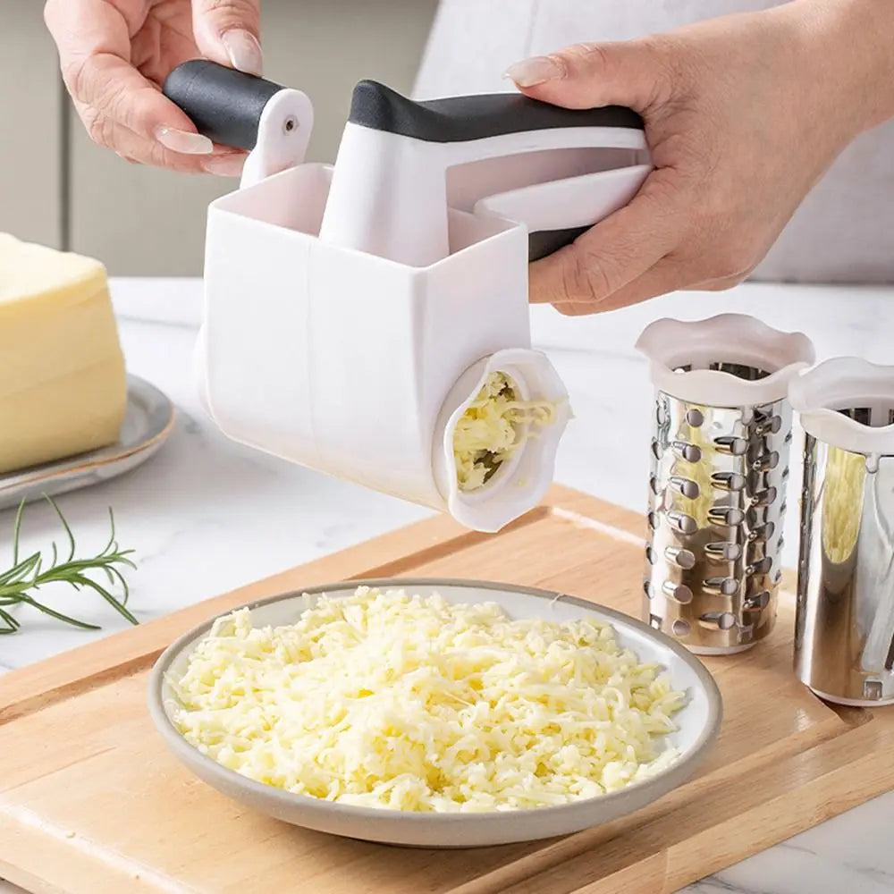 3-in-1 Hand-Cranked Cheese Grater Rotary Multi-functional Parmesan Cheese Shredder Handheld Stainless Steel Drum