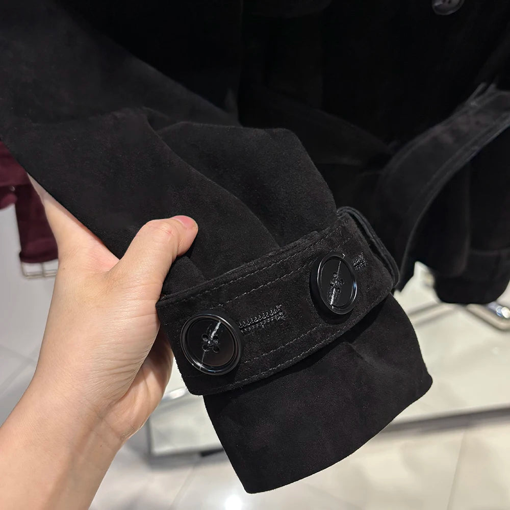 YOLOAgain Black Real Leather Jacket Women Genuine Leather Coat With Belt