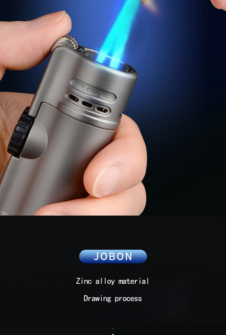 JOBON Inflatable 4 Torch Jet Windproof Lighter Metal Grinding Wheel Flint Lighter Gas Butane Inflatable Gift Cigar Lighter