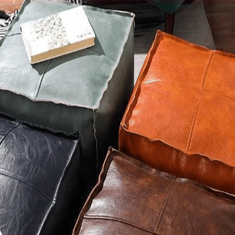 Foot Rest Non-Slip Storage Stool Waterproof Large Capacity PU Leather Ottoman Stackable Square Leather Pouf Tatami 발받침대 스툴