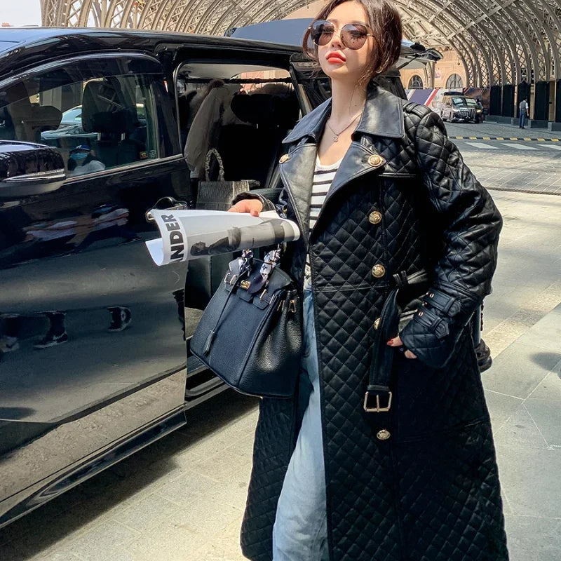Tajiyane Women's Trench Coats Autumn Spring 100% Genuine Leather Jackets Fashion Sheepskin Coat with Belt Casaco Feminino Gmm830