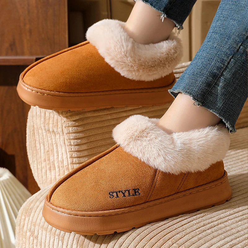 Women's Winter Slippers Non-Slip Outdoor Indoor House Shoes Plush Fleece Lined Warm Cotton Slippers For Women Platform Footwear