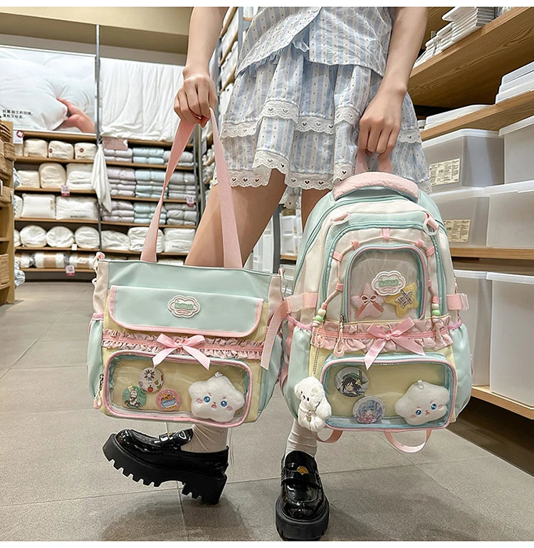 Large Capacity Children's School Bag Set for Girls Primary And Middle School Double Shoulder Backpack Sweet College Style
