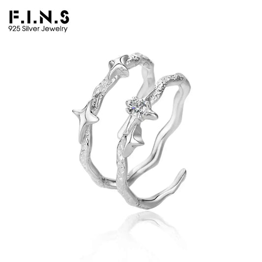 F.I.N.S New Original Simple S925 Sterling Silver Star Ring Women's Double Layer Irregular Adjustable Finger Fine Jewerlry Gifts