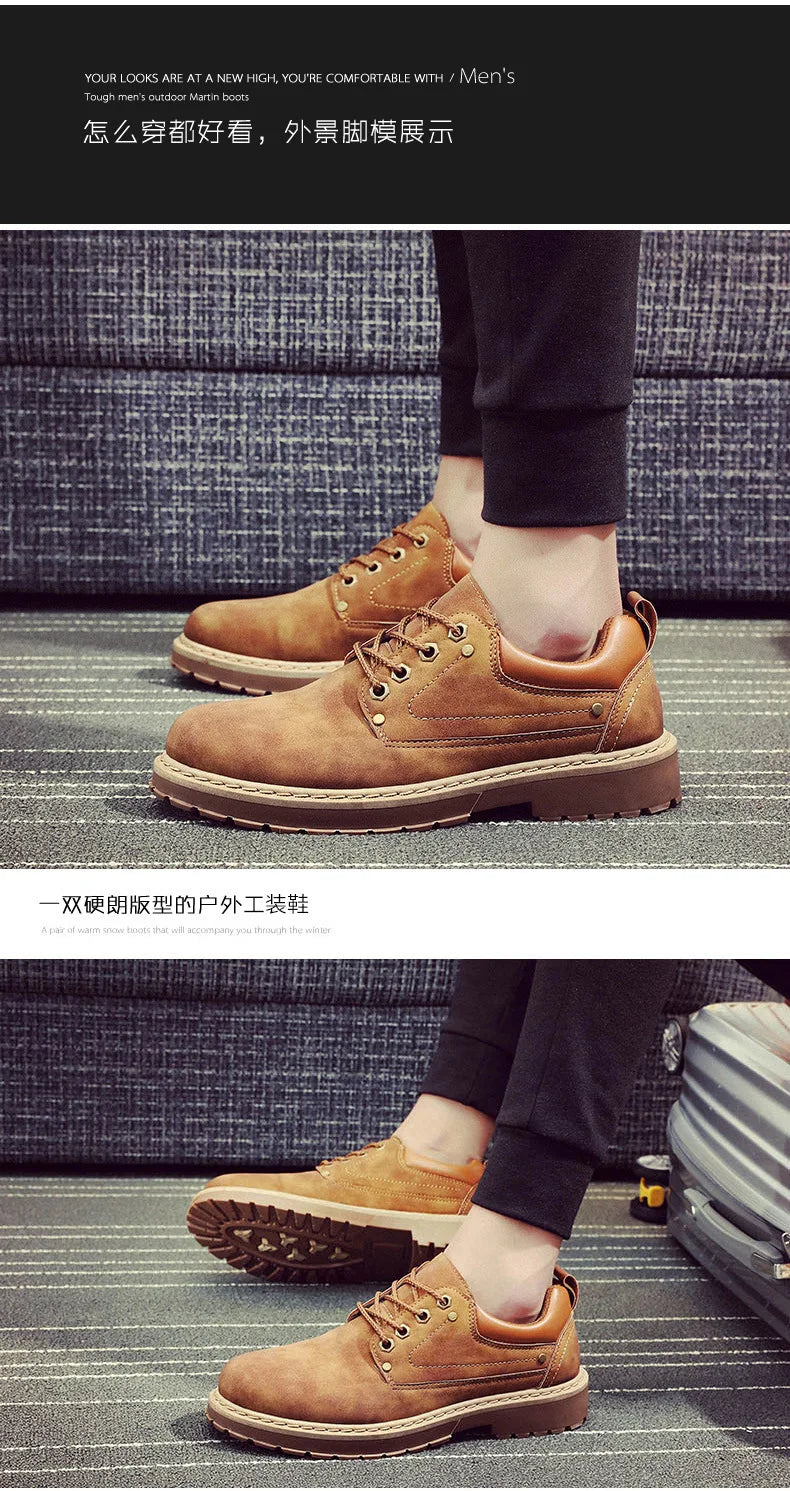 Fashion Men's Leather Shoes England Style Formal Shoes for Man Non Slip Ankle Boots Outdoor Waterproof Casual Tim Work Land Shoe