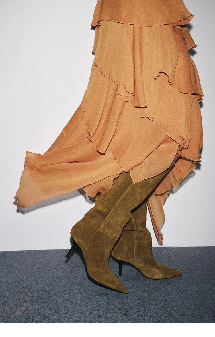 Women's Knee High Boots Stiletto Heel Pointed Toe Sleek Elegant Autumn/Winter Versatile Fashion Footwear Ladies' Mid Boots