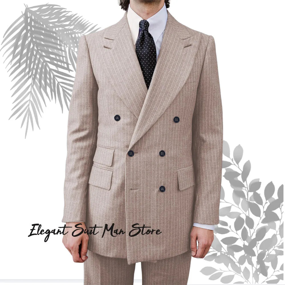 Wool Thick Striped Business Suit 2-piece Set(Jacket+pants) Business suit workwear Double breasted striped suit Jacket suit pants