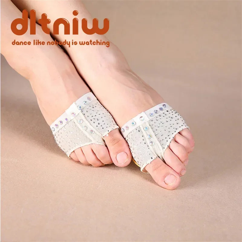 Professional Belly Ballet Dance Foot Thong ToePad Practice Shoes Metatarsal Forefoot Half Lyrical Protection Rhinestone Footwear