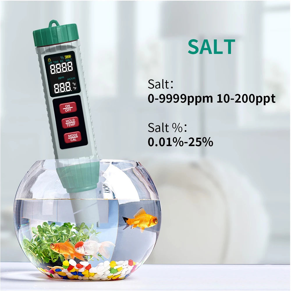 X51 Digital Water Quality Monitor Tester TDS PH Meter PH/TDS/EC/SALT/Temperature Meter for Pools Drinking Water Aquariums