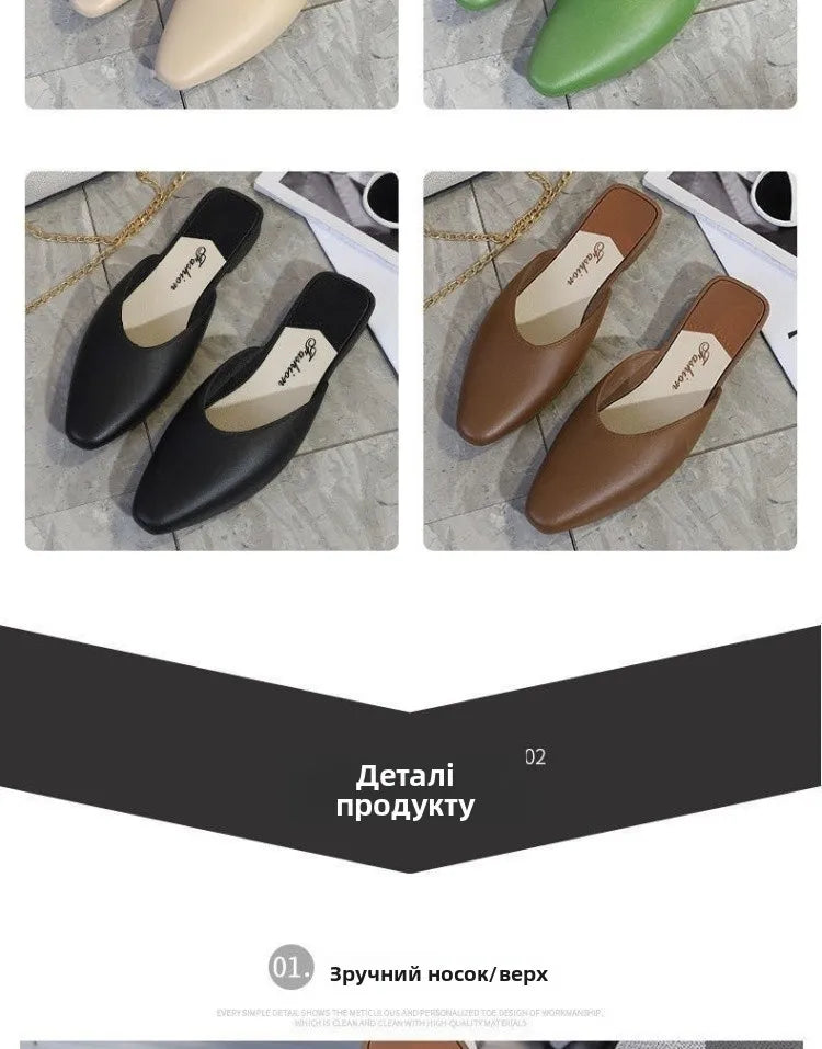 Women's Summer Outdoor Wear Pointed Toe Faion Mule Slippers Flat Bot f Cover Single oes mat Sle Daily Use ...
