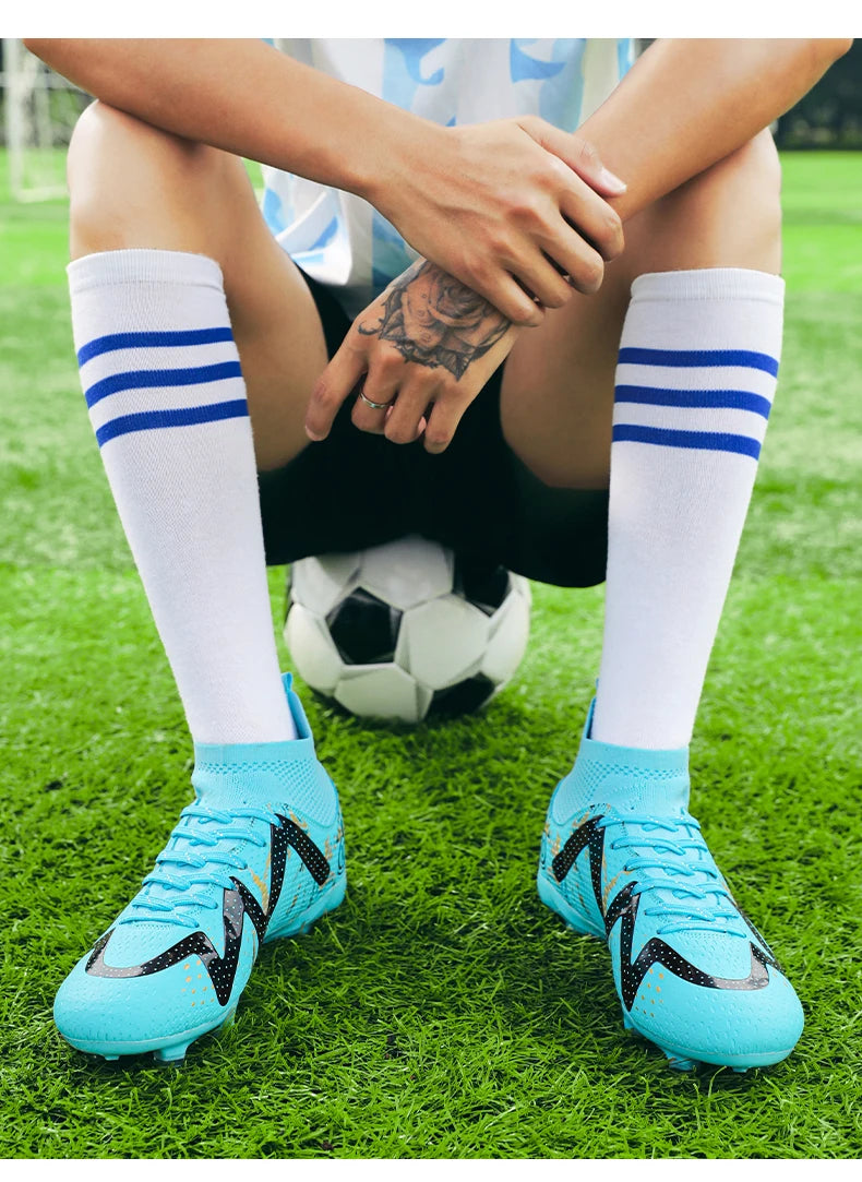 Adult Professional FG/TF Soccer Shoes Non-Slip Long Spike Football Boots Young Kids High Ankle Cleats Grass Soccer Sneakers ﻿