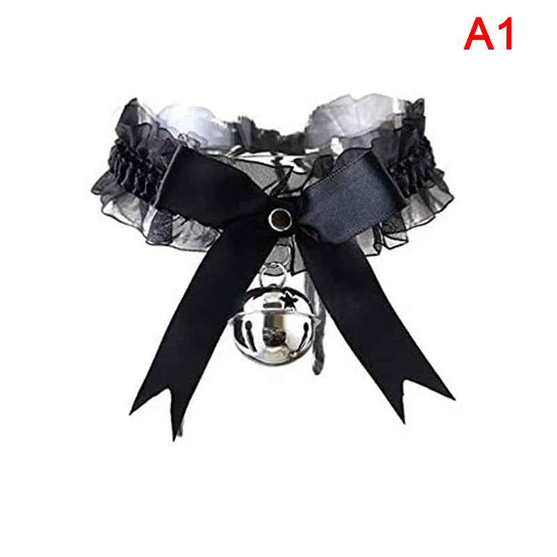 Gothic Women's Sexy Necklace Bow Knot Lace Collar Pendant Small Bell Choker