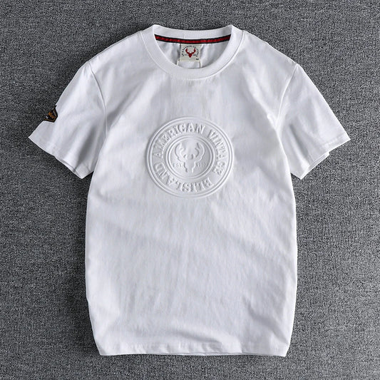 883# 2024 Summer New Japanese Retro Short Sleeve O-neck 3D Letter Printed T-shirt Men's Fashion 100% Cotton Washed Casual Tops