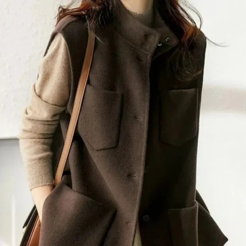 Warm Loose Wool Vest for Women Lightweight Padded Winter Clothing Elegant Waistcoat Woman Working Youthful Coats on Sale Autumn