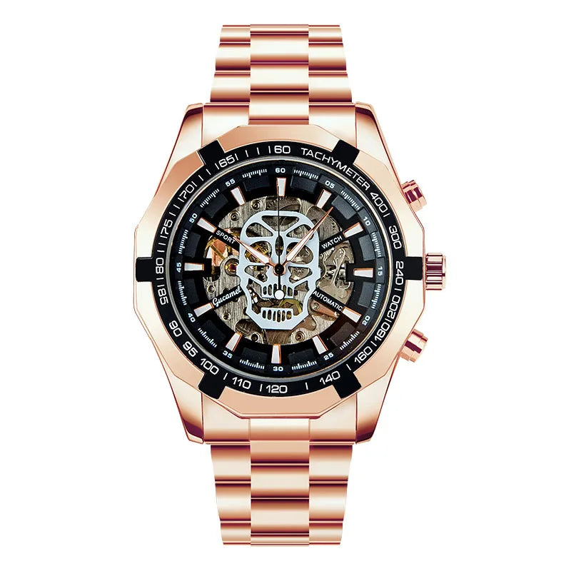 Automatic mechanical watch, fashionable hollow gold automatic mechanical watch, hot-selling business skull watch