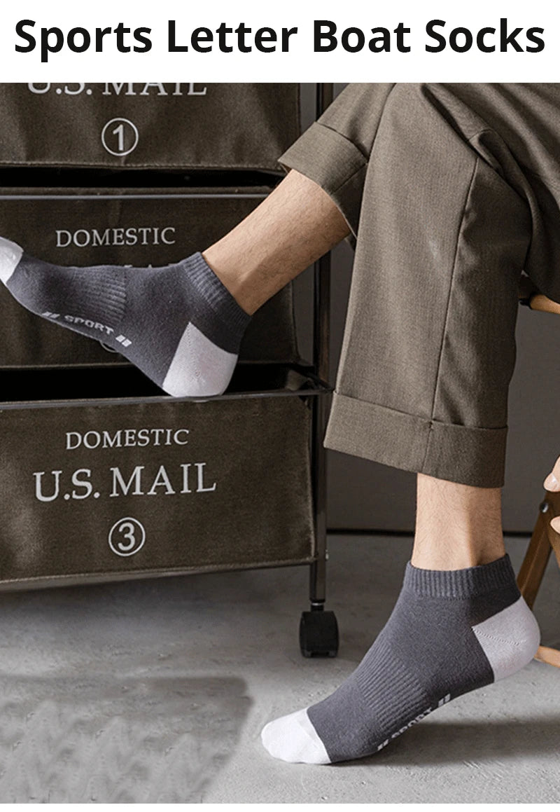 5 Pairs Summer Thin Men Sports Breathable and Comfortable Letter Boat Socks Ins Fashion Sweat-absorbing Short Socks