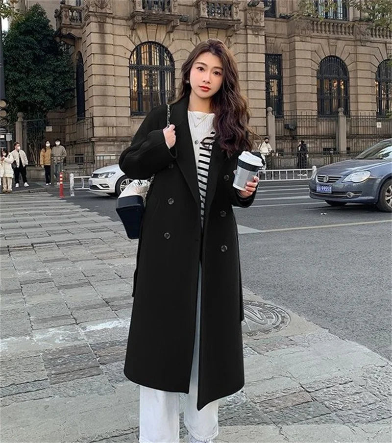 100% Wool Coat Women's Wear 2024 Autumn/Winter Fashion Temperament Double sided Cashmere Coats with Belt Elegant Long Overcoat
