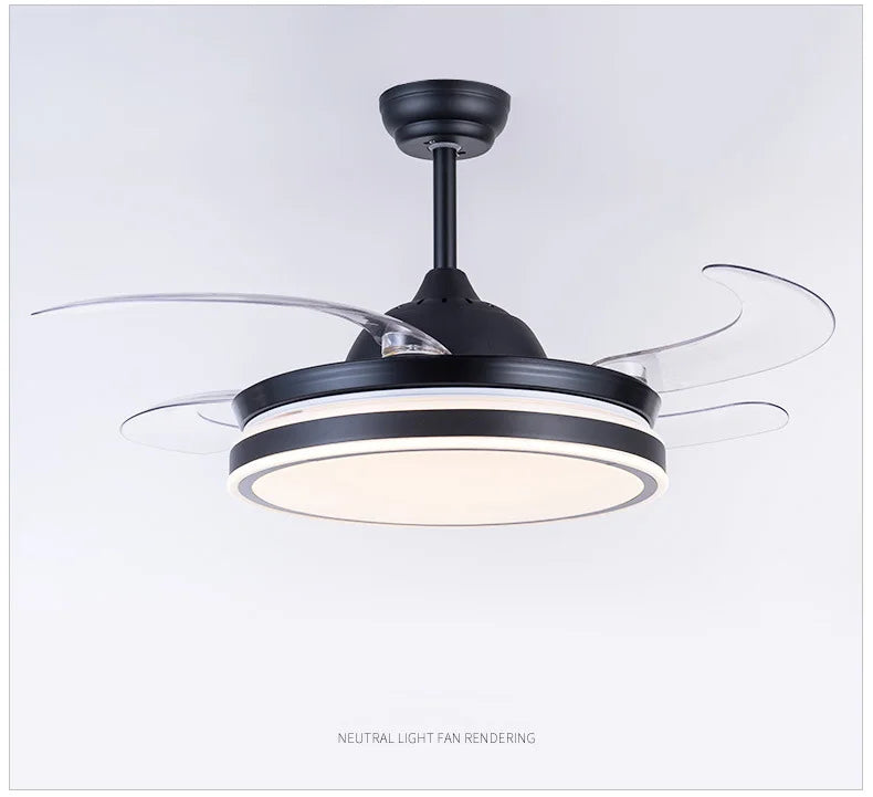 Retractable ceiling fan Air purifying led light celling fan modern bedroom smart remote control large hotel ceiling fan
