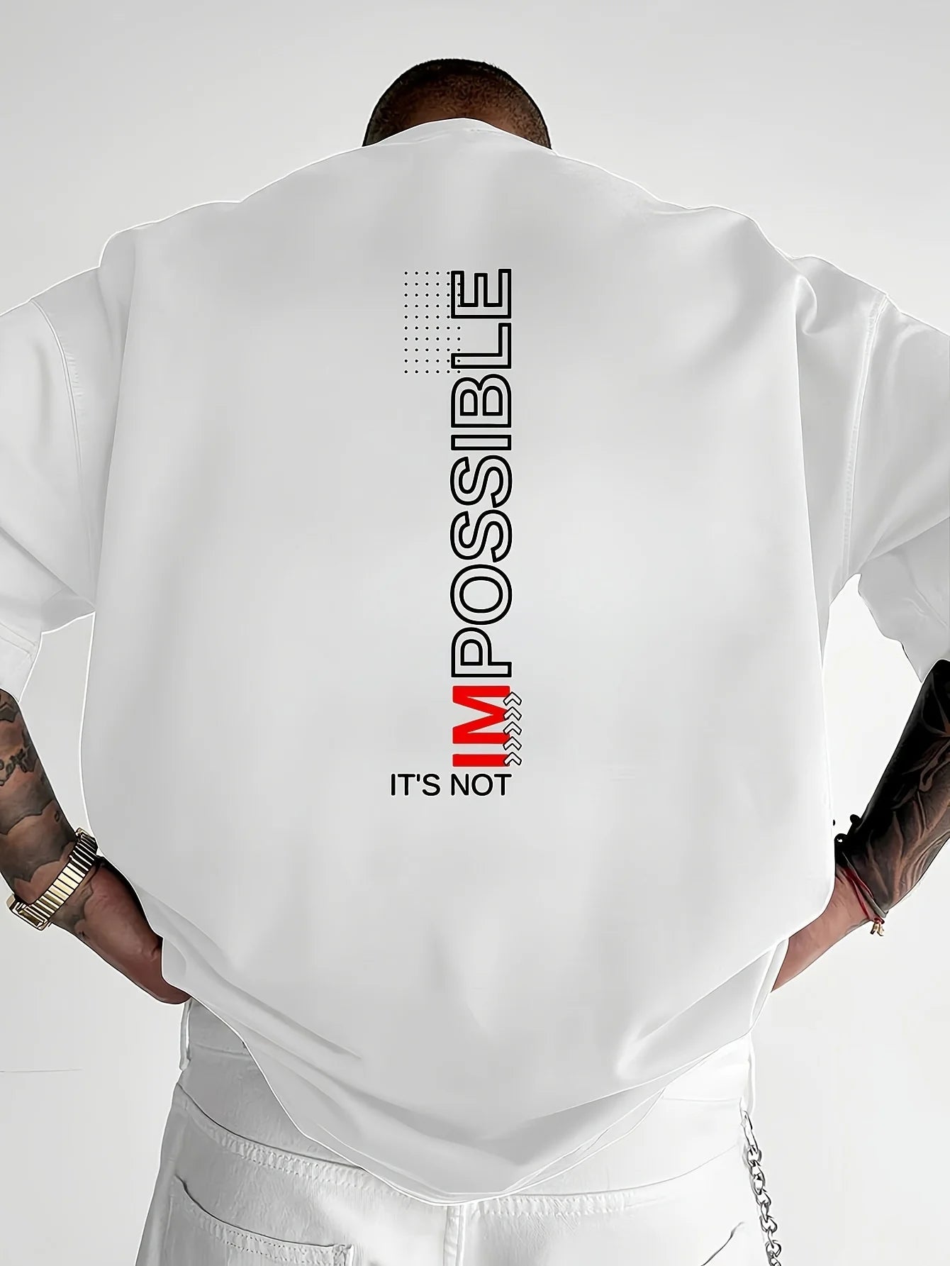 100% pure cotton Men's Short Sleeve T-Shirt - Black Motivational "It's Not Impossible" Print Loose Fit Casual Round Neck Breat