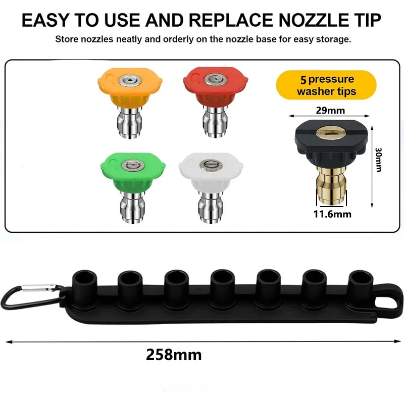 Pressure Washer Tips 7 Pack with Nozzle Holder 1/4 Inch Quick Connect, Multiple Degrees Rinse Kit 4000 PSI (0° 15° 25° 40° 65°)
