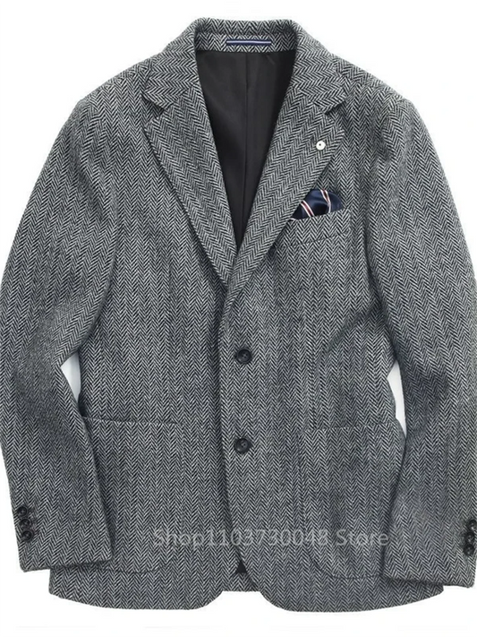 1 Pieces Wool Tweed Winter Suit Blazer Single Breasted Suit Jacket Formal Fashion Notch Lapel Herringbone Coat for