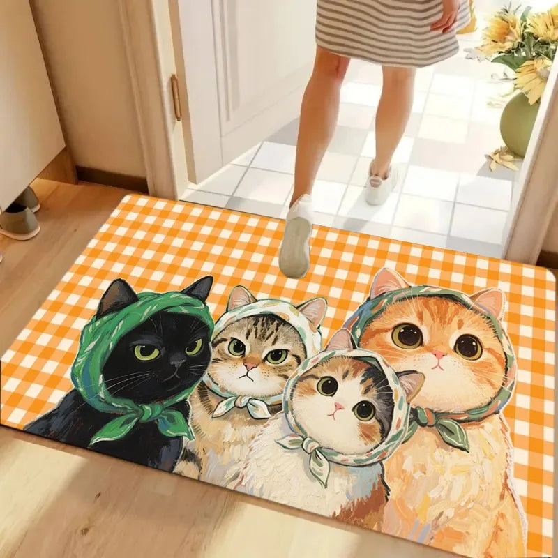 Colorful Cat Cartoon Carpet Welcome Mat Waterproof Floor MatRug for Bedroom Carpet  Live Room Bathroom Carpet Home Kitchen Rug