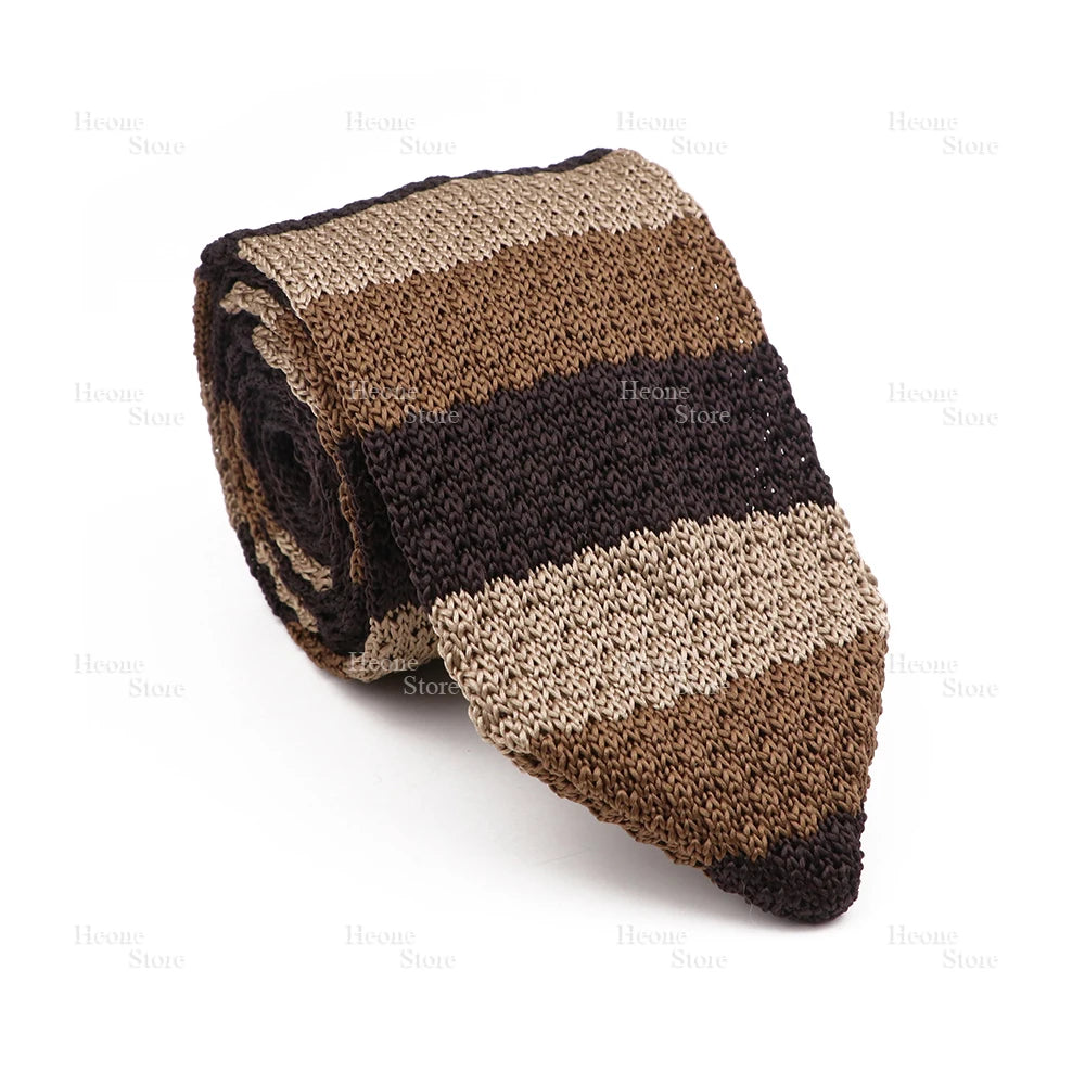 New Mens Knitted Ties Classic Striped Skinny Necktie For Business Wedding Party British Style Necktie Winter Neck Wear Accessory