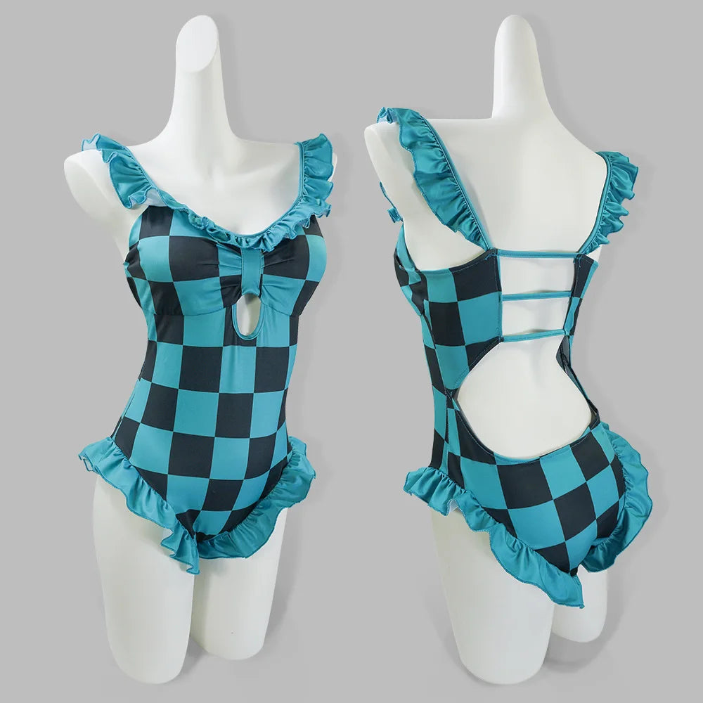 Anime Demonn Slayer Cosplay Swimsuit Shinobu Kimetsu no Yaiba Tanjiro Nezuko Bathing Suit for Pool Beach Party Halloween Costume