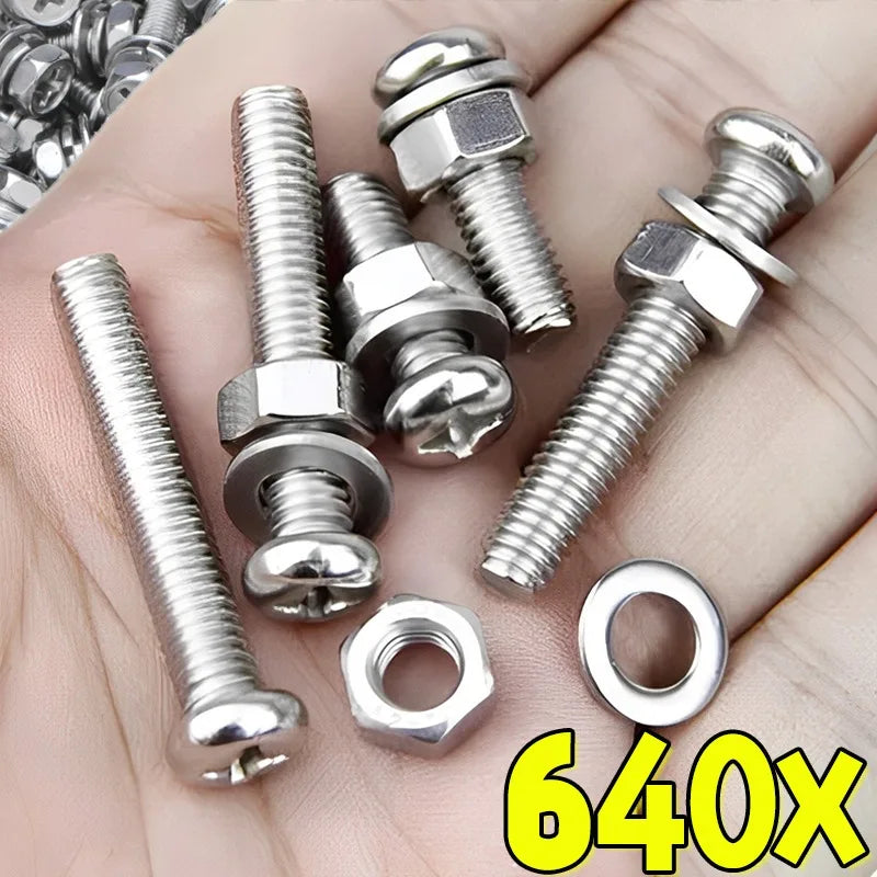 Stainless Steel Screws Nuts Set Cross Slotted Round Flat Washer Bolts Fasteners Nuts And Bolts Hardware Assortment Kits